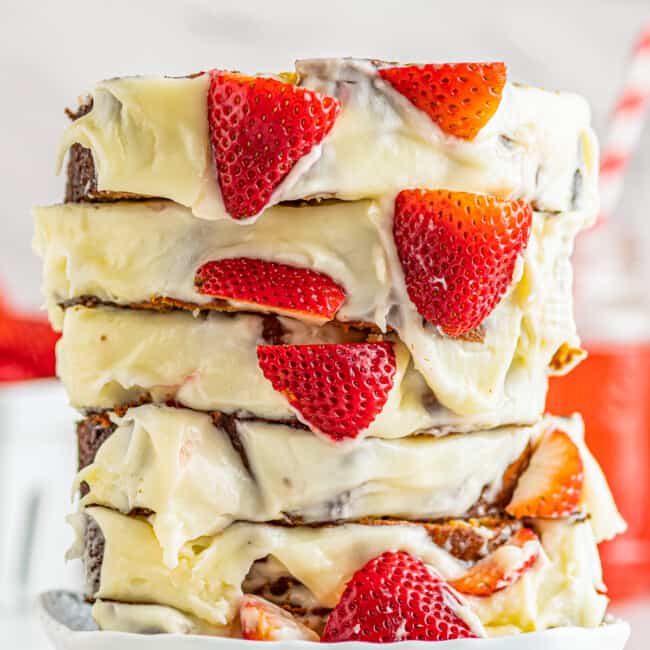 stacked slices of strawberry pound cake