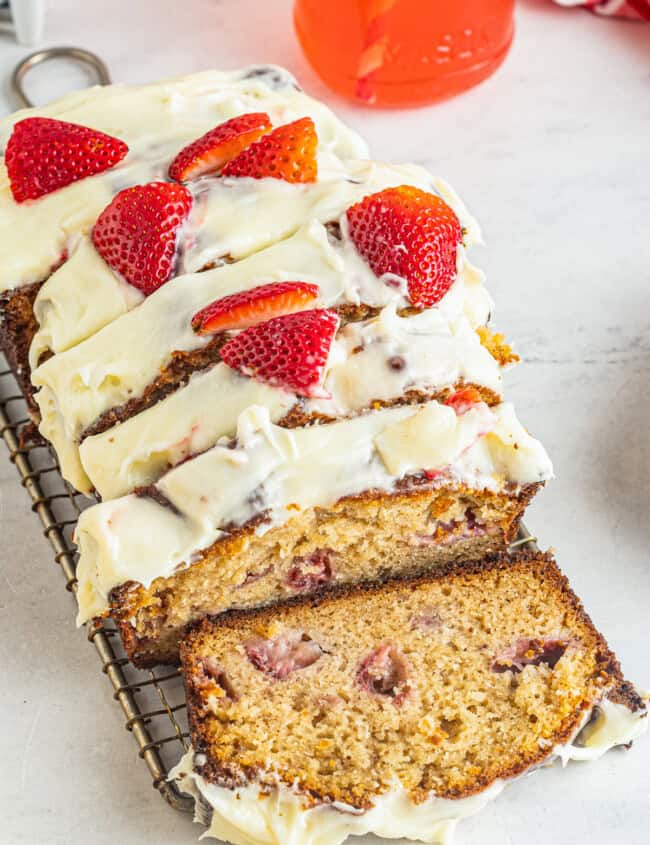 sliced strawberry pound cake