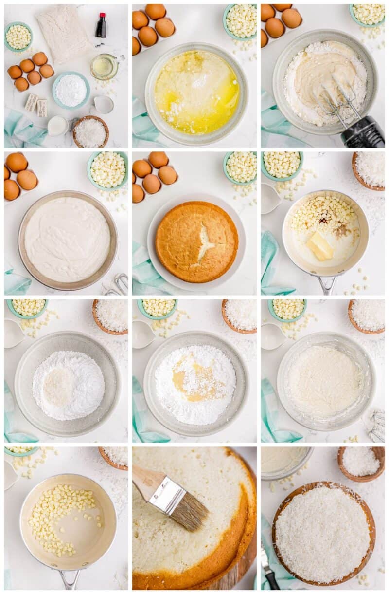 step by step photos for how to make white chocolate coconut easter cake