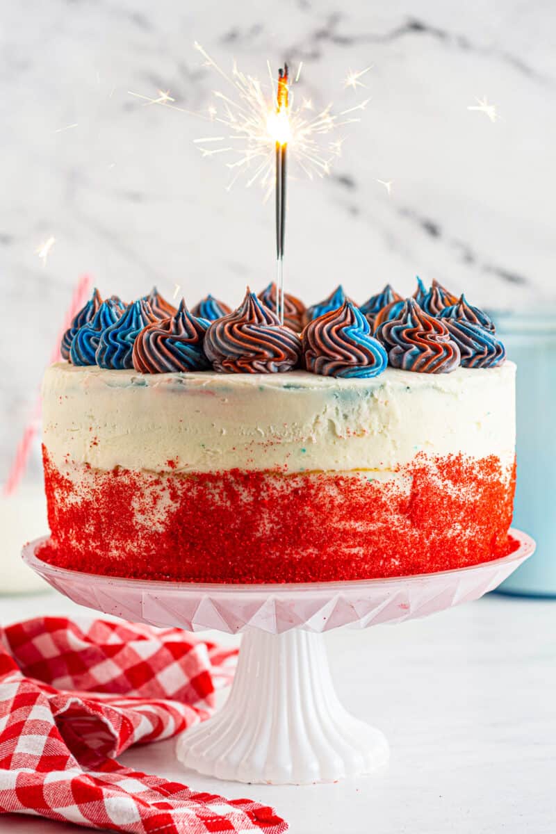 4th of july cake with sparkler