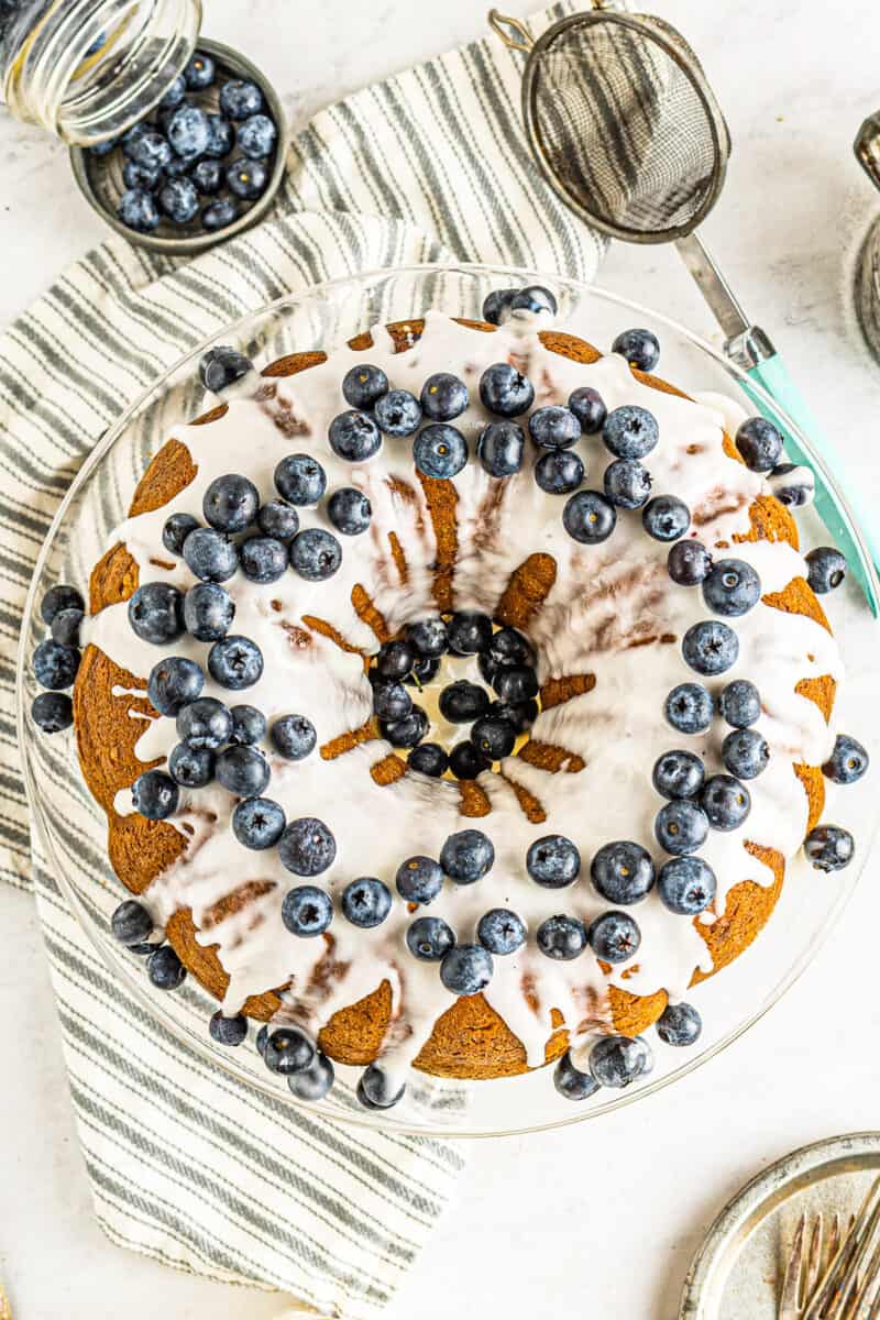 overhead blueberry bundt cake