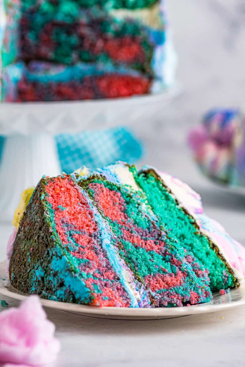 slice of marbled cotton candy cake