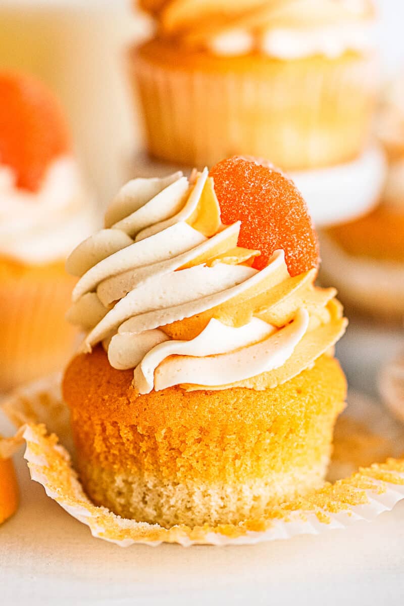 unwrapped orange creamsicle cupcake
