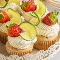 strawberry margarita cupcakes on platter