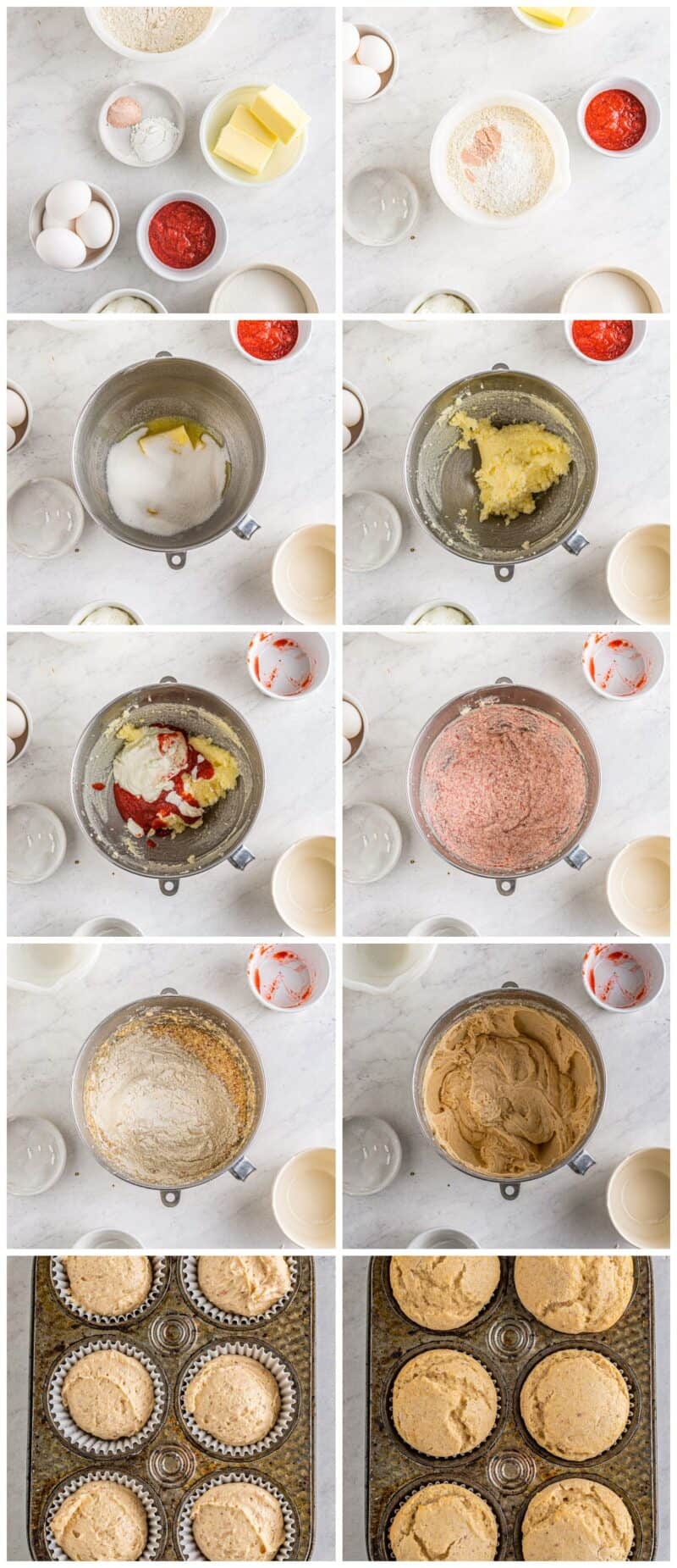 step by step photos for how to make strawberry margarita cupcakes