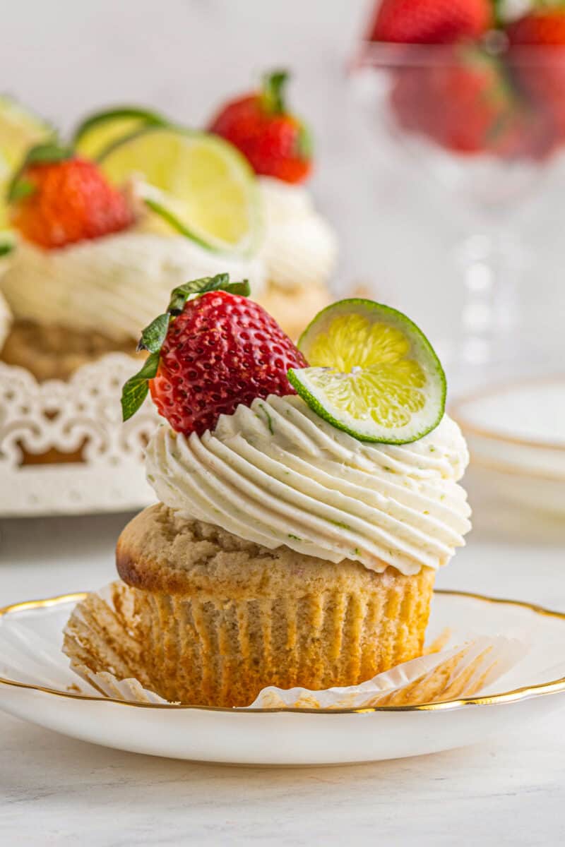 cupcakes with strawberry lime tequila buttercream