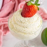 strawberry lime tequila buttercream piped into dish