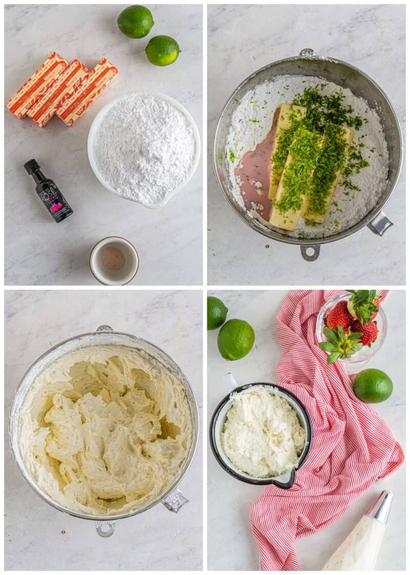 step by step photos for how to make strawberry lime tequila buttercream