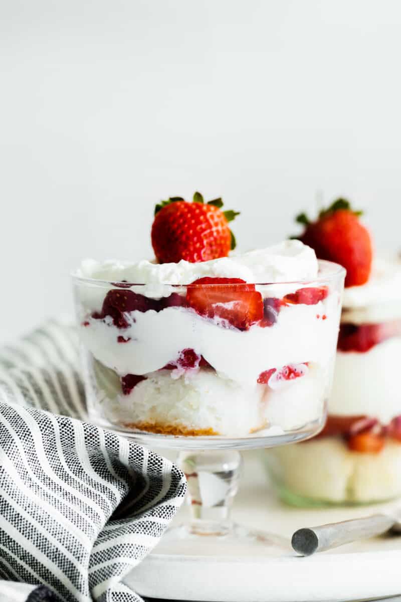strawberry shortcake trifles in glass dishes