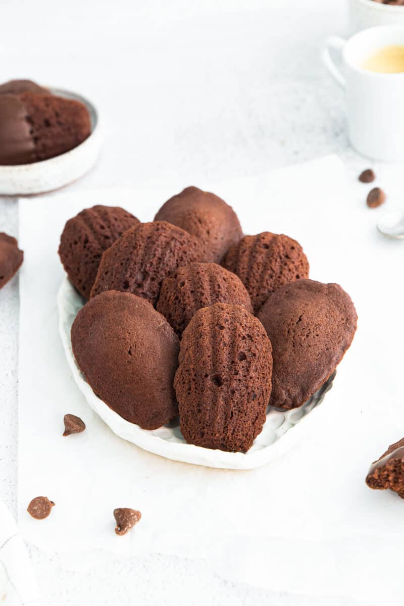 chocolate madeleines on serving dish