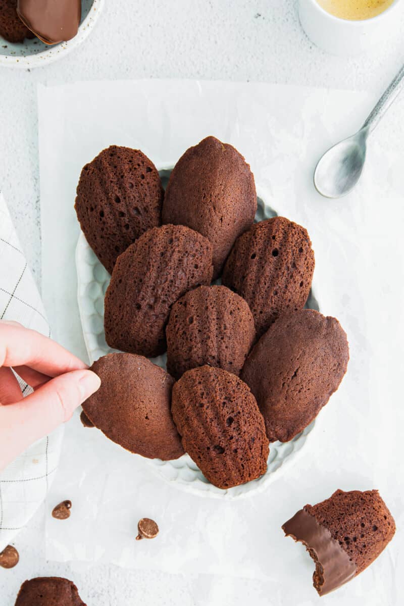 chocolate madeleines on serving dish