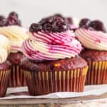 featured red velvet cupcakes with blueberry compote