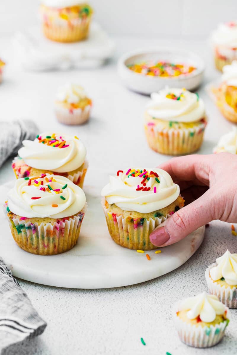 frosted funfetti cupcakes with sprinkles