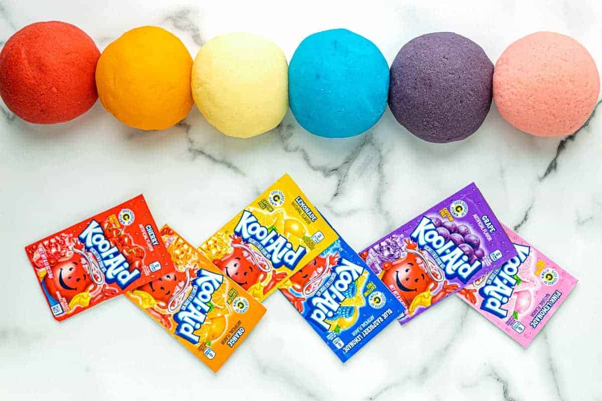 different colors of kool-aid playdough
