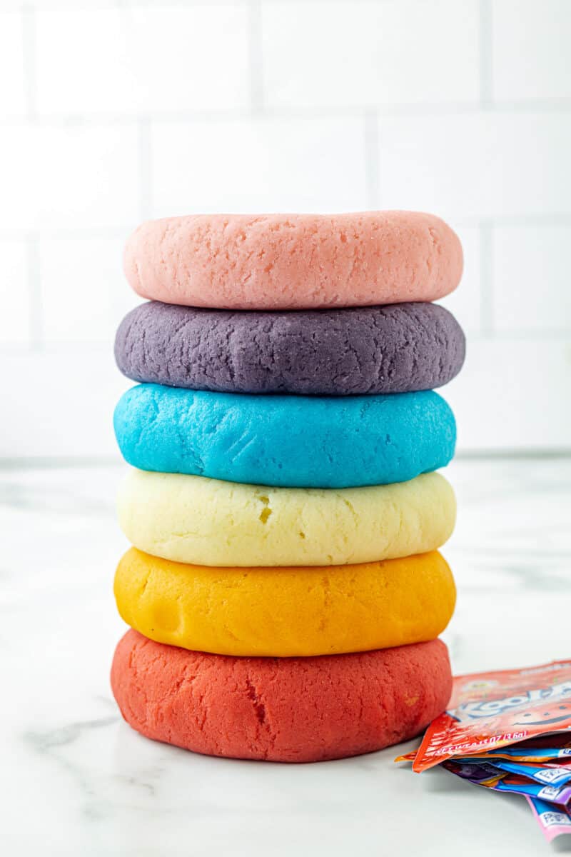 stacked colors of kool-aid playdough