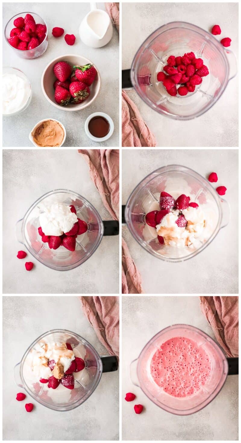 step by step photos for how to make peanut butter and jelly smoothies