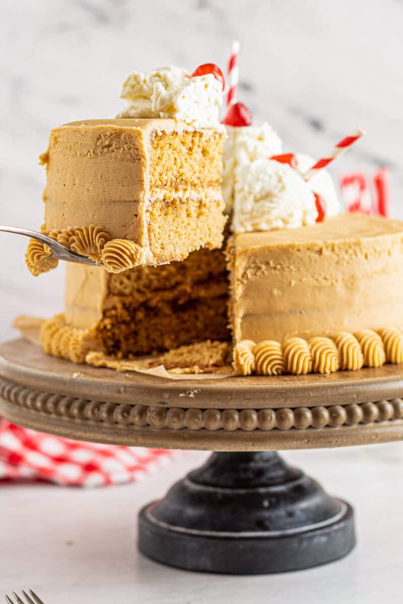 slice out of root beer float cake