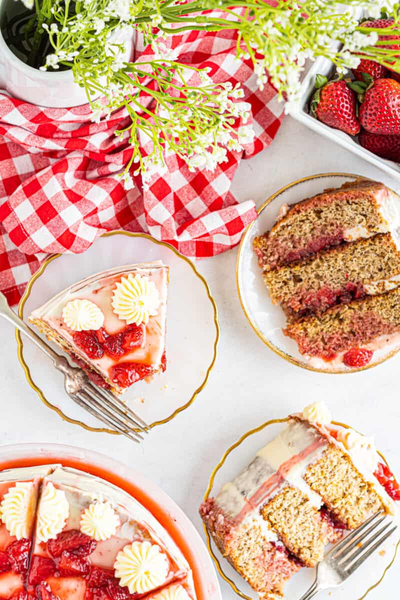 overhead slices of strawberry cake