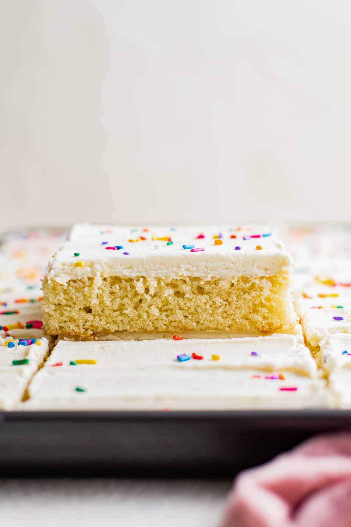 slice of vanilla sheet cake