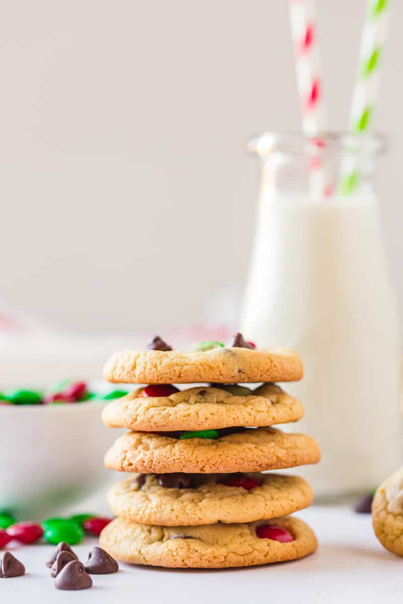 stack of christmas M&M cookies