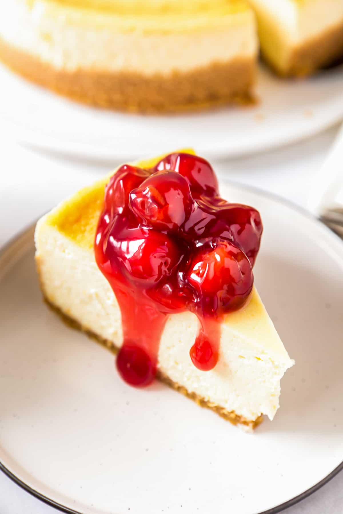 new york cheesecake topped with cherries