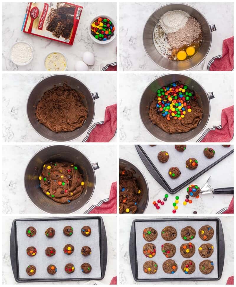 step by step photos for how to make m&m brownie cookies