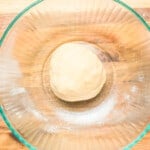 estonian kringle dough in a glass bowl.