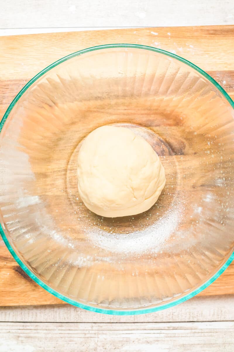 estonian kringle dough in a glass bowl.