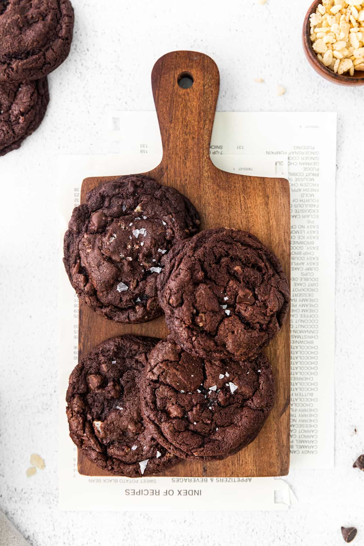4 chocolate crunch bar cookies on cutting board