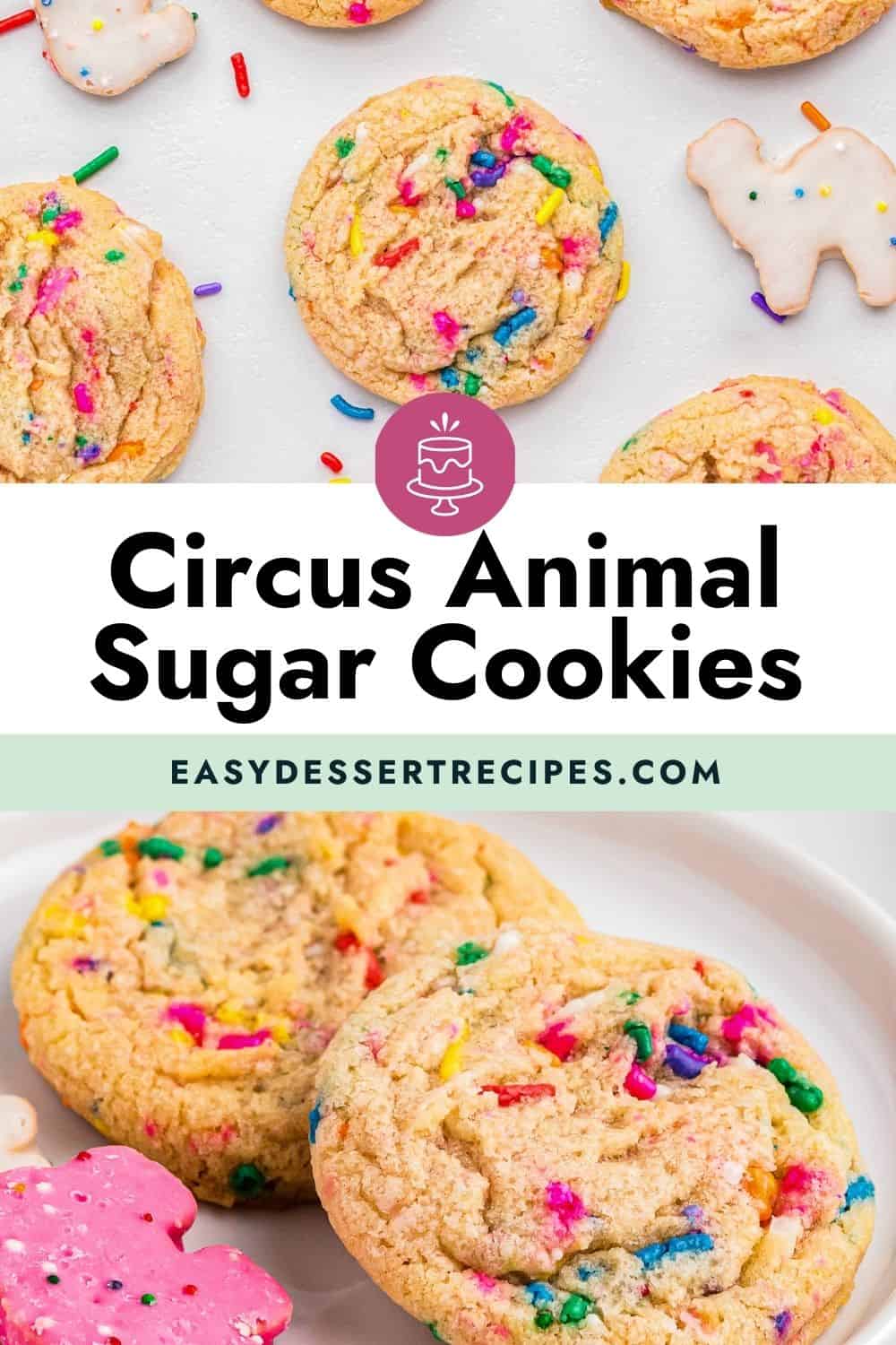 circus animal sugar cookies on a plate.