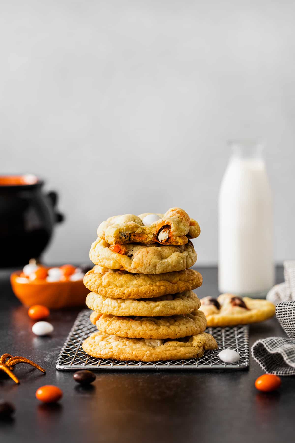 stack of halloween m&m cookies