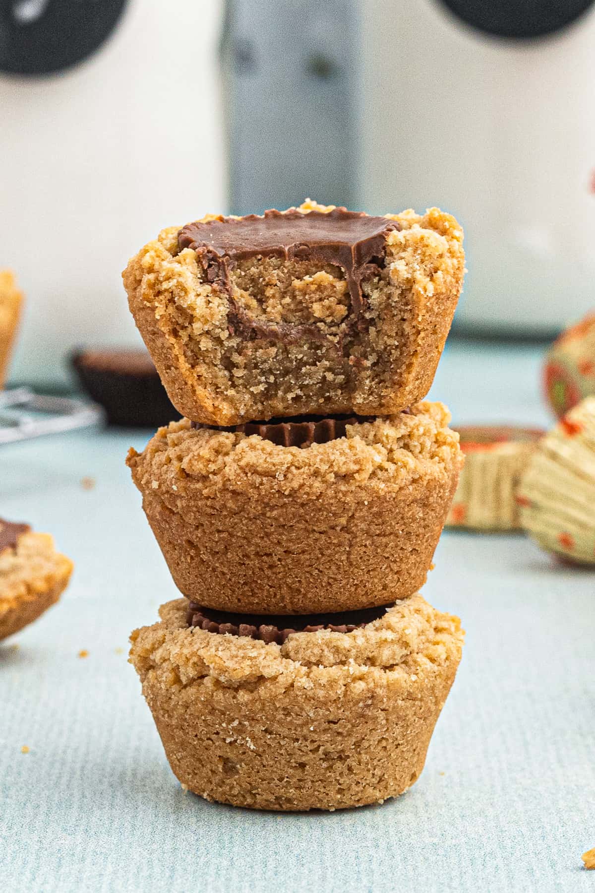 3 stacked peanut butter cup cookies