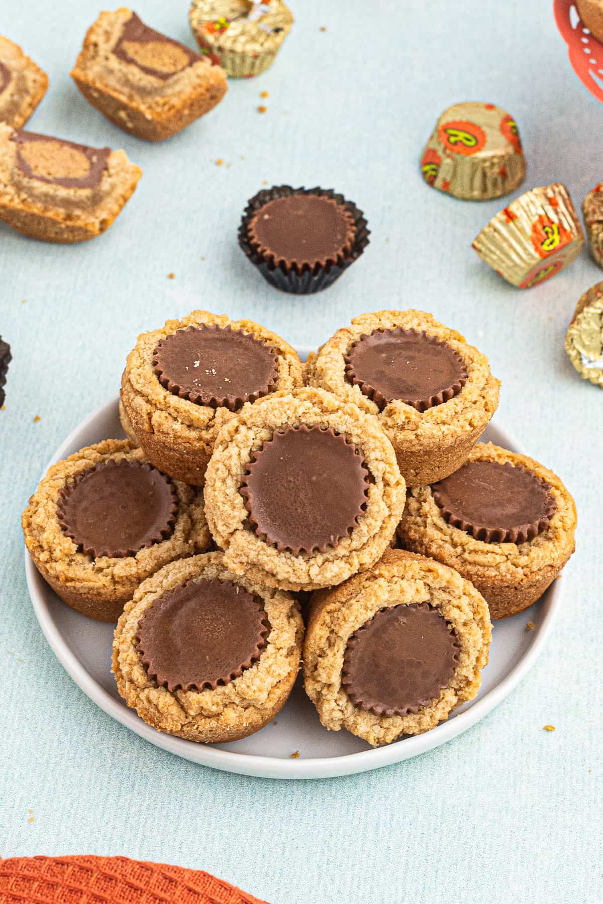 peanut butter cup cookies on white plate