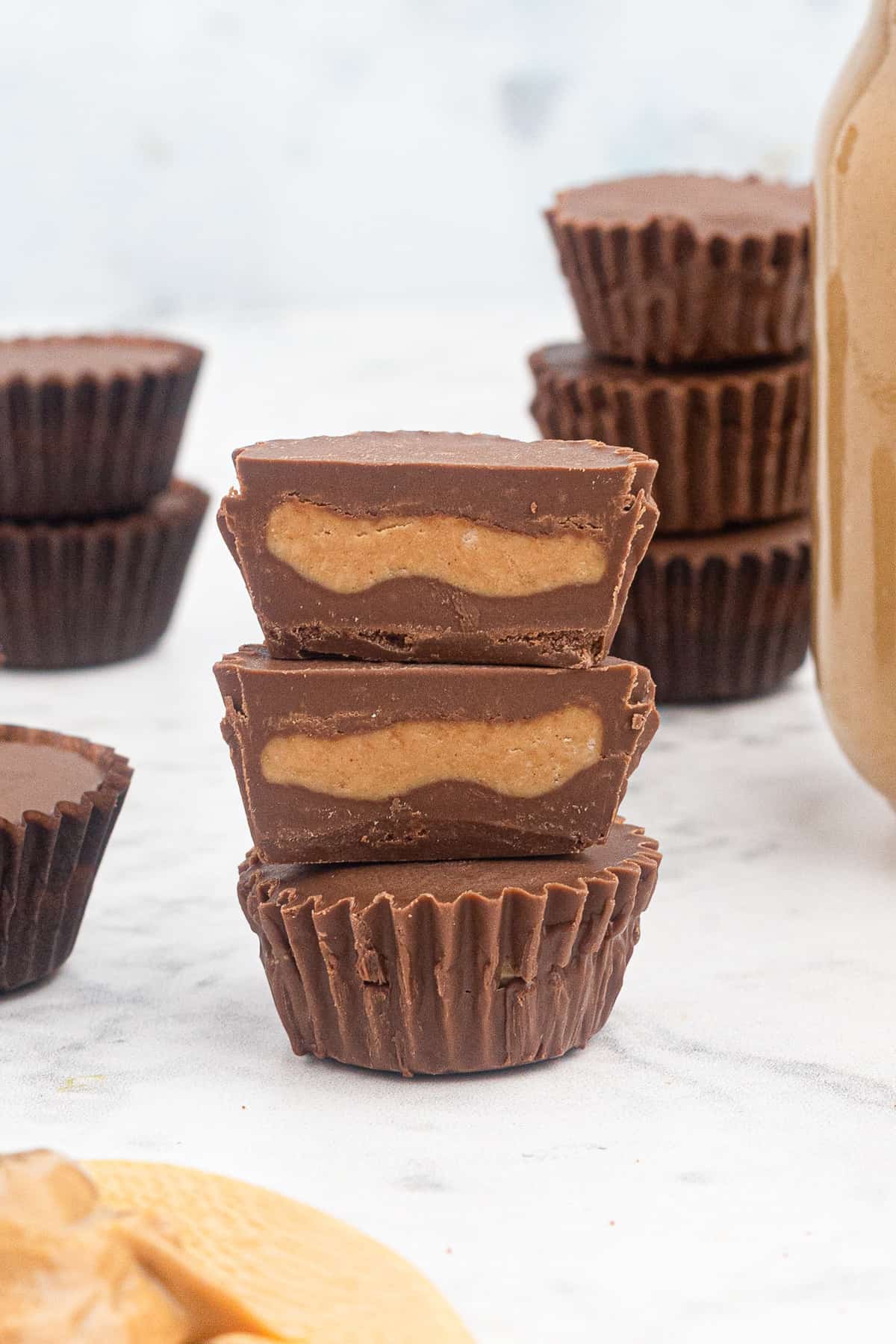 sliced and stacked homemade peanut butter cups