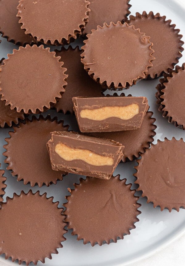 overhead homemade peanut butter cups on plate