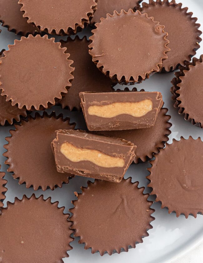 overhead homemade peanut butter cups on plate