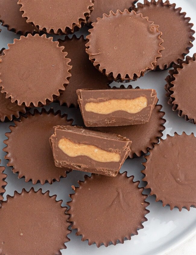 overhead homemade peanut butter cups on plate