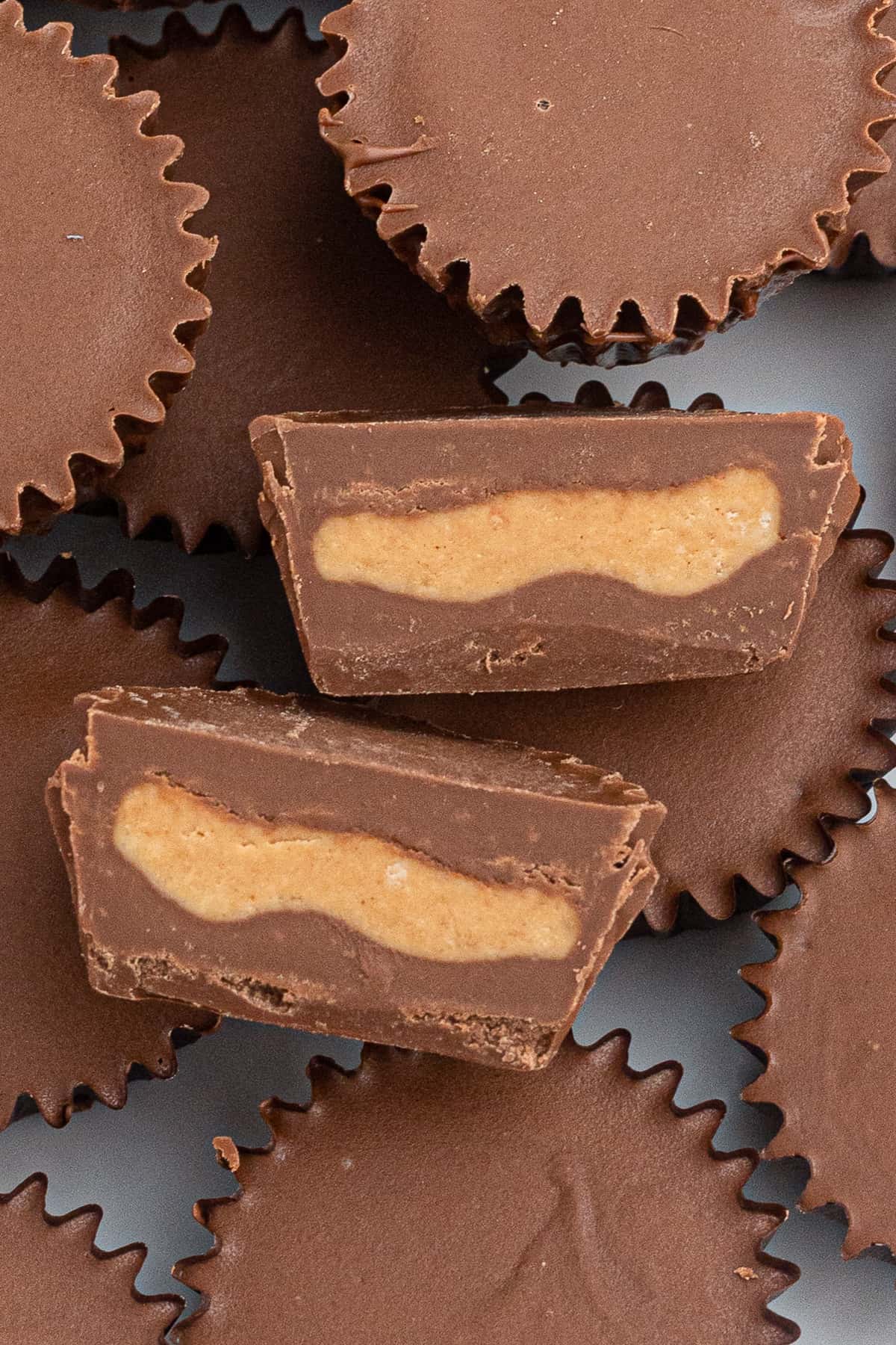 up close overhead homemade peanut butter cups on plate