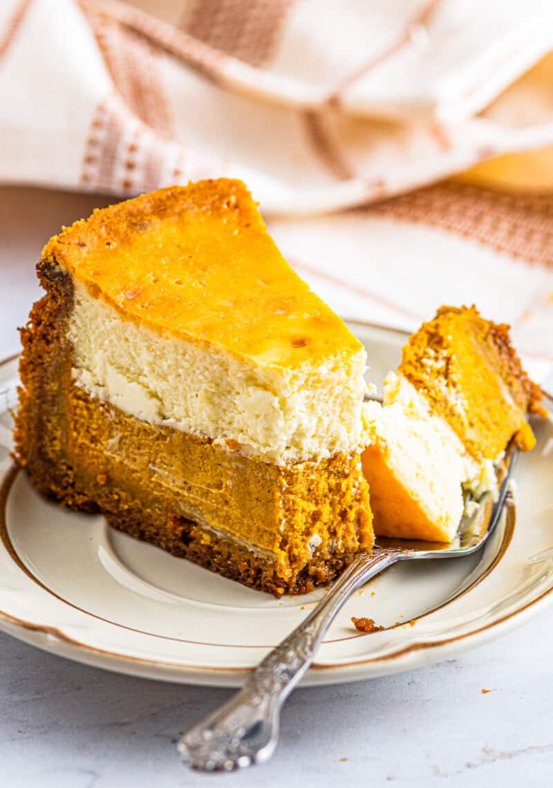 bite of pumpkin pie cheesecake