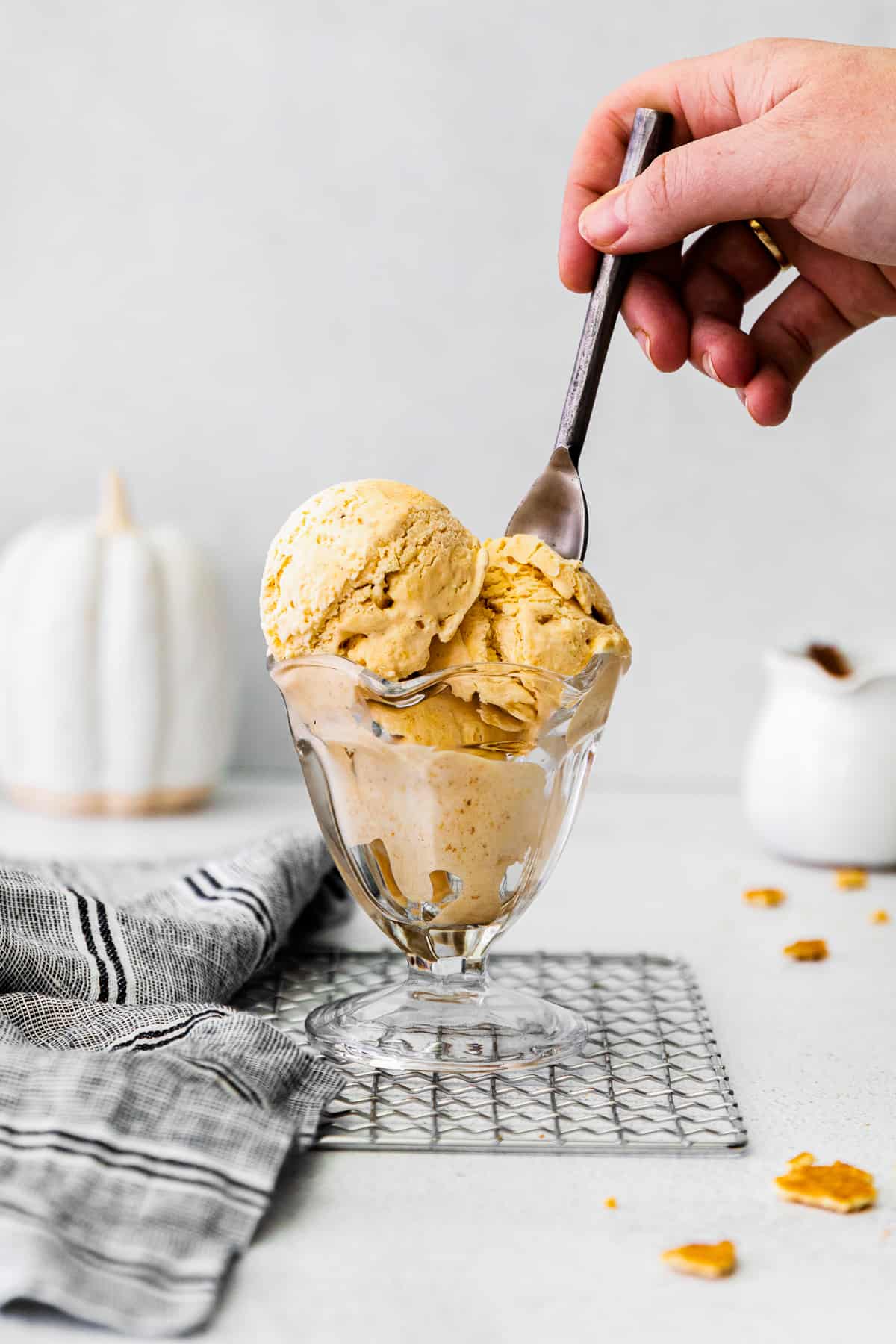 spoon in pumpkin ice cream