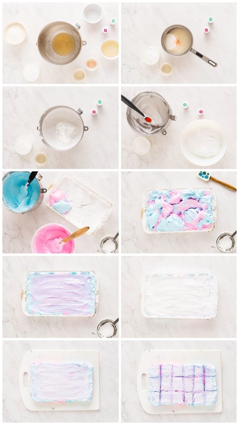step by step photos for how to make cotton candy marshmallows.