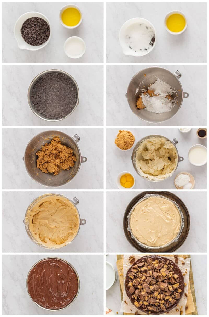 step by step photos for how to make peanut butter cup cheesecake
