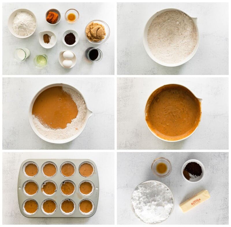 step by step photos for how to make pumpkin spice latte cupcakes
