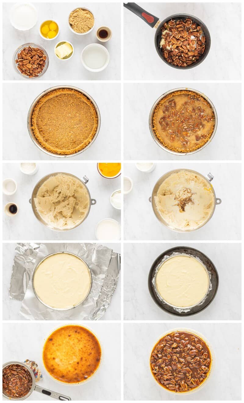 step by step photos for how to make pecan pie cheesecake