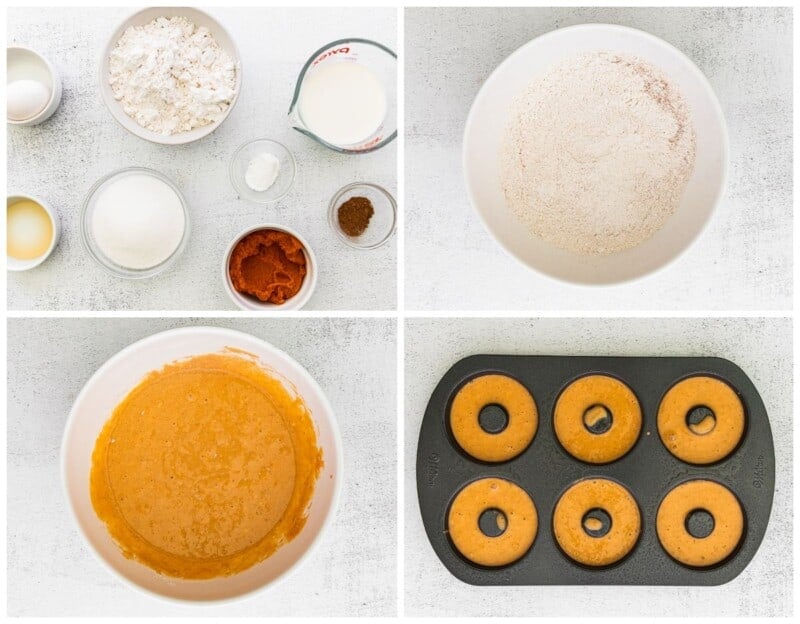step by step photos for how to make baked pumpkin donuts