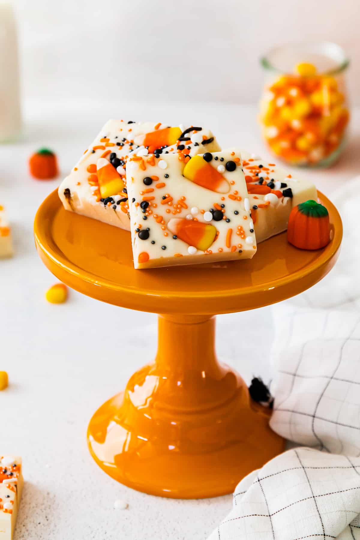 halloween fudge on cake stand