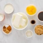 overhead view of ingredients for gingerbread cheesecake.