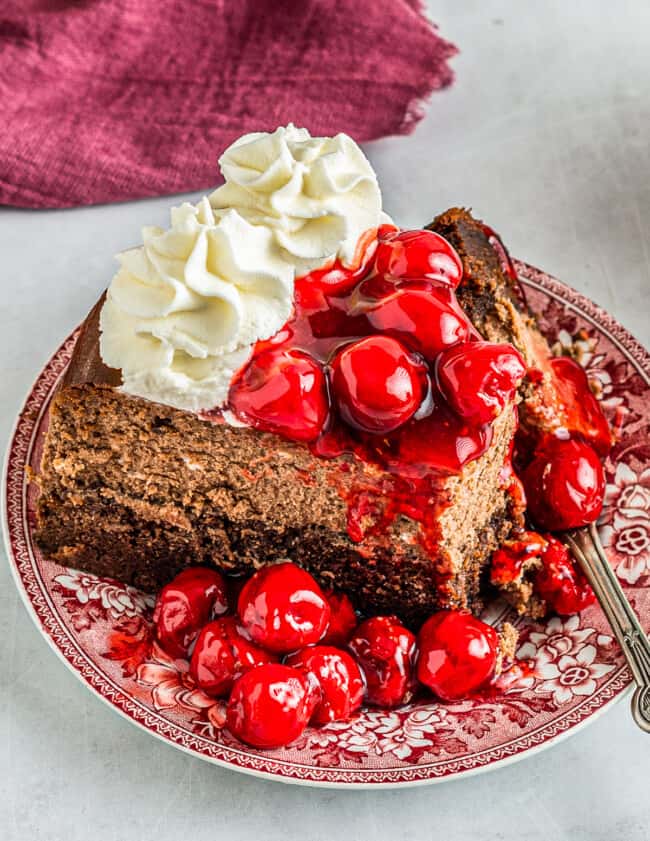bite out of black forest cheesecake
