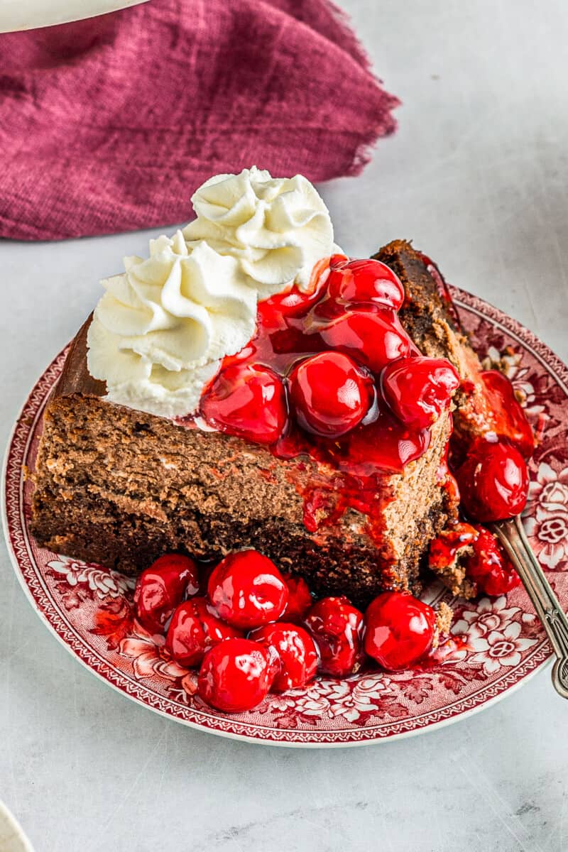 bite out of black forest cheesecake