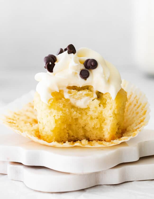 bite out of cannoli cupcake